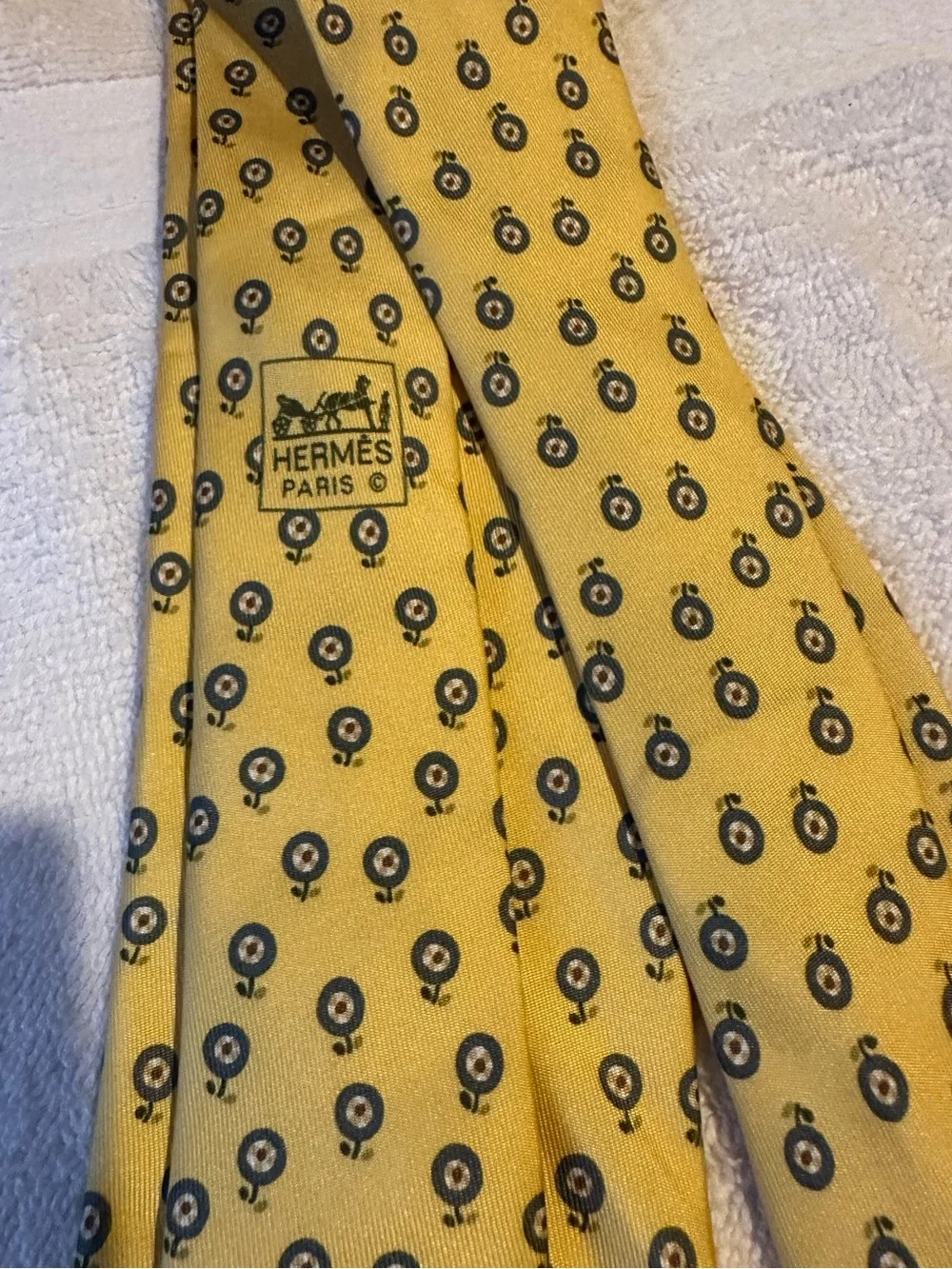 Hermès Paris 100% Silk Yellow Blue Necktie 60” Vintage Made in France